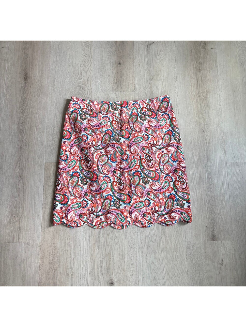 Talbots EUC Women's Orange Paisley Print Scalloped Hem Mini Skirt Size 8